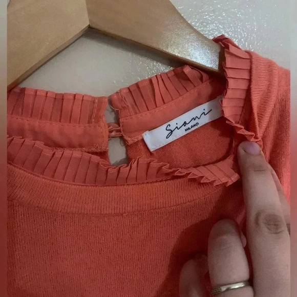 Elegant blouse balloon sleeves peach/salmon color | size large see measurements - Picture 5 of 8